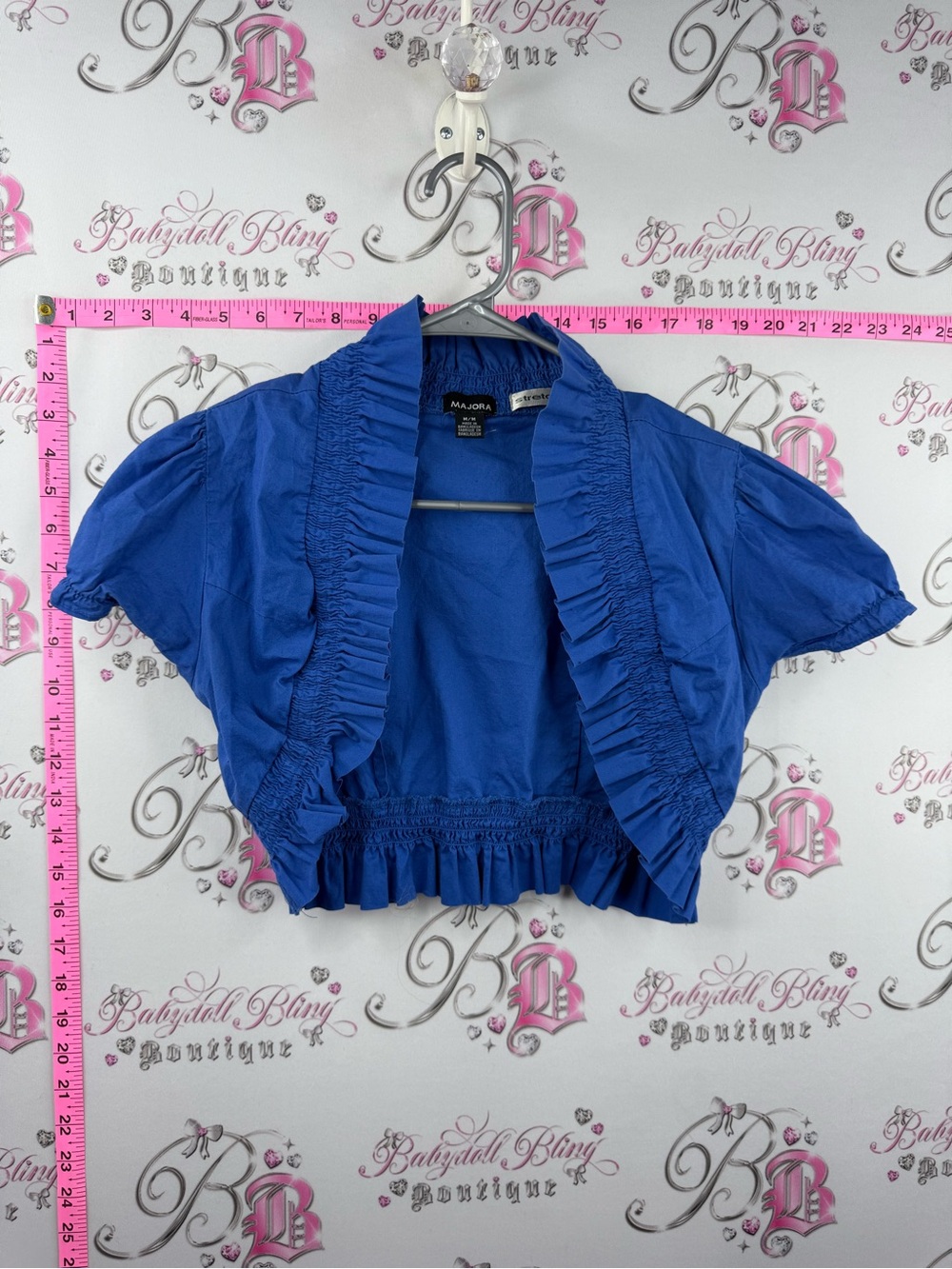 Majora cardigan crop tshirt mini Women's Royal Blue Ruffled Bolero Cardigan